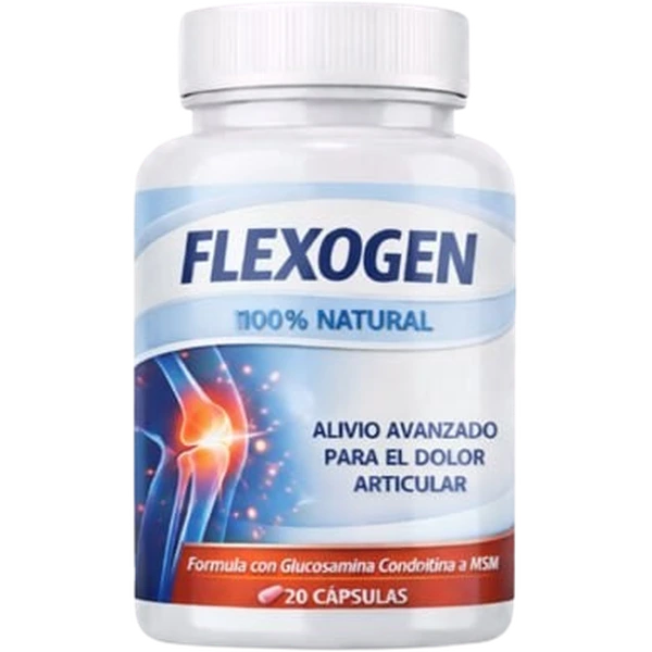 Flexogen — 20 cápsulas (frasco) · 2 cápsulas al día con comidas · 10 días por frasco · curso recomendado 60-90 días
