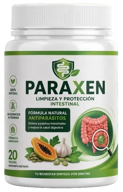 Paraxen — 20 cápsulas (frasco) · 1 cápsula al día con el almuerzo · 20 días por frasco